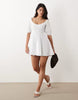 poplin lantern sleeve mini dress in white