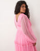 Lace & Beads Plus tulle plunge neck ruffle trim tiered maxi dress in pink