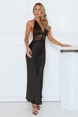 Ibiza Twilight Satin Lace Maxi Dress Black
