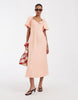 & Other Stories linen puff sleeve midaxi dress with twist sweetheart neckline in peach pink