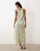 satin racer midi dress with side ruffle detail in multi stripes
