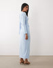 asymmetric drape slash neck maxi dress in blue