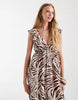 Vero Moda ruffle shoulder V-neck maxi dress in chocolate zebra print