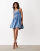 Nobody's Child Pedro denim square neck cross back mini dress in blue