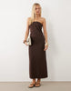 linen blend clean column maxi dress in chocolate