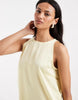 PIECES racer neck satin mini dress in pastel yellow