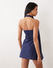 cotton-linen blend halter neck wrap mini sundress in navy