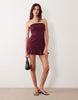 cotton sateen strapless mini sundress with ruffle hem in plum
