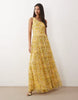 Lace & Beads one shoulder tulle maxi dress in yellow floral