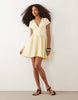 hybrid button front mini dress with poplin skirt in buttermilk yellow