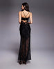 satin and lace mix sheer bodice cami maxi dress in black