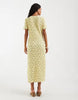PIECES textured jersey maxi dress in yellow and brown polka dot print