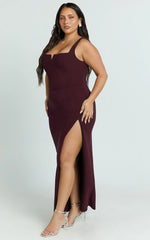 Thelma Maxi Dress - Square Neck Bodycon Dress in Wine