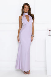 Summer Flame Kiss Halter Satin Maxi Dress Lilac