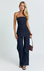 Tianna Top - Strapless Longline Denim Top in Indigo Wash