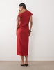 Mango linen mix asymmetric maxi dress in red