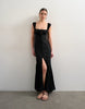 Topshop button front cap sleeve maxi sundress in black