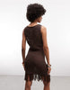 knit fringe mini beach dress in metallic brown