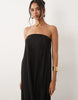 plisse bandeau trapeze midi dress in black