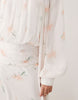 high neck draped chiffon maxi dress with neck tie in pink floral print