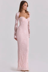 pink lace maxi dress