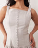 Kaiia Exclusive linen blend square neckline button detail mini dress in gray