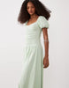 ruched front midi tea dress in sage