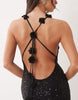 Oh Polly premium embellished plunge tie back floral detailing maxi dress in black