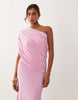 off the shoulder wrap bodice detailing maxi dress with train in pink