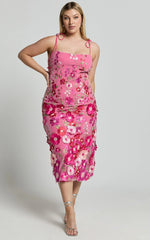Jamich Midi Dress - Straight Neck Tie Strap Pencil Dress in Magenta