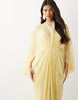 draped cape bodice maxi dress with skirt and open-back tassel detail in yellow
