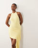slinky halter neck mini dress with drape detail in lemon
