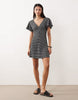 v neck floaty mini dress in black gingham texture