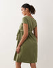 Mamalicious Maternity button front tie waist midi dress in olive green