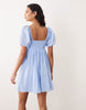 Abercrombie & Fitch square neck puff sleeve milkmaid mini dress in blue