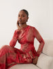 Daska frill long sleeve maxi dress in red print