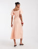& Other Stories linen puff sleeve midaxi dress with twist sweetheart neckline in peach pink