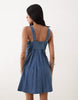 Abercrombie & Fitch cotton blend denim look milkmaid mini dress in blue