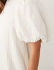 Ghospell high neck puff sleeve peplum hem midi dress in natural stripe