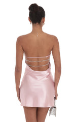 Satin Pearl Open Back Dress in Pink