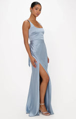 Lana Maxi Dress ~ Steel Blue Luxe Satin