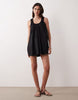 poplin scoop ruched neck mini sundress in black