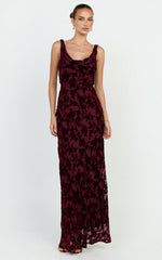 June Maxi Dress - Cowl Neck Scooped Back Slip Dress in Wine