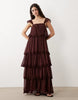 Miss Selfridge chiffon tiered maxi dress in chocolate
