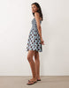 Brave Soul polka dot mini dress with shirred bodice in blue and brown polka dot print