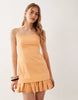 cotton sateen bandeau mini sundress with ruffle hem in orange spritz