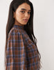 Glamorous puff sleeve high neck mini dress in blue brown plaid