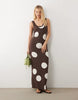knit maxi dress in brown polka dot