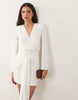 TFNC slinky v neck shoulder pad drape detail mini dress in white