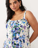 Hope & Ivy Plus a-line strappy corset midi dress in white and blue spot floral print